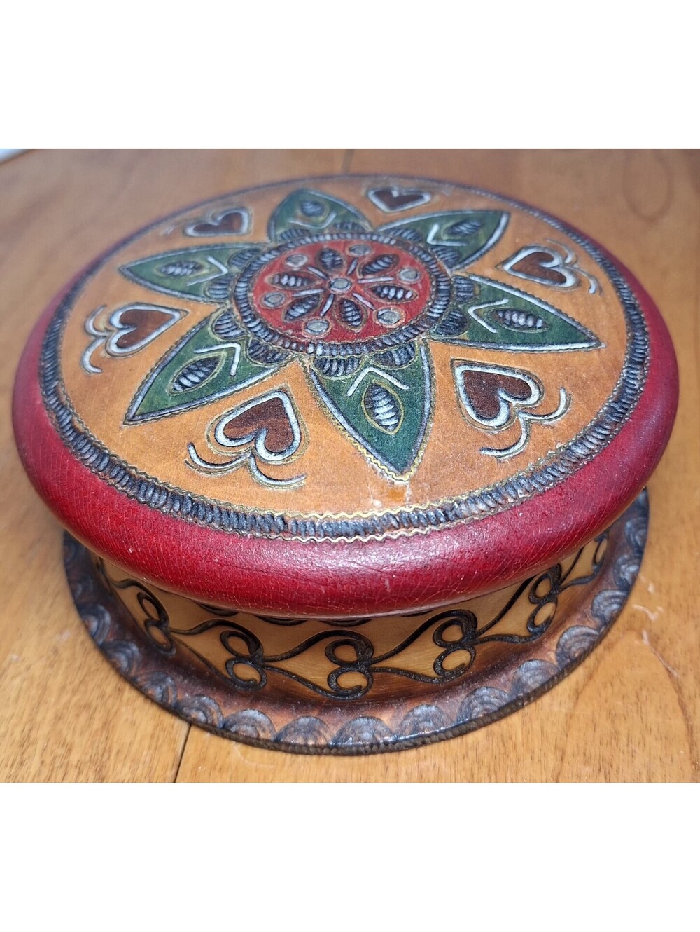 Hand Carved Wooden Trinket Jewelry Box Made In Poland 5.5"X 5.5"W Multicolored